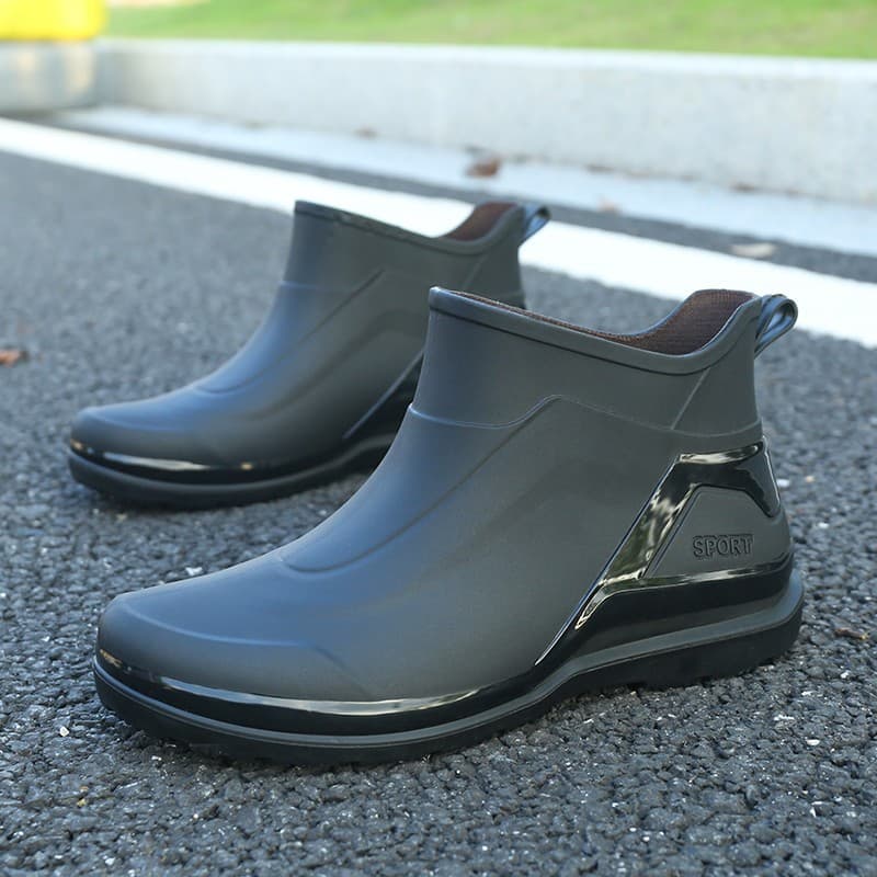 British style men's short waterproof casual rain boots, flat and lightweight, kitchen non-slip rubber shoes, thick-soled water shoes, work shoes