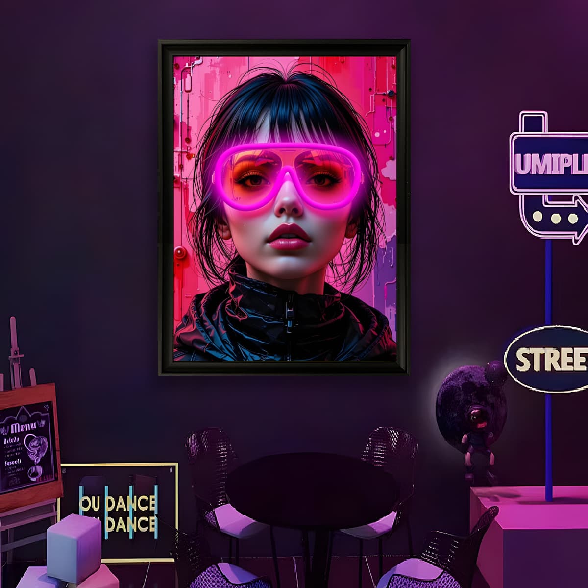 LED Decorative Painting Source Factory Custom Bar Wall Art Wine Glass Decorative Mural Neon Light Bedroom Gaming Room