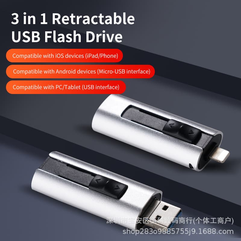 Phone USB Flash Drive Metal Slide Type-C Four-Interface Computer Dual-Use USB Flash Drive Shell High-Speed Transfer Flash Drive