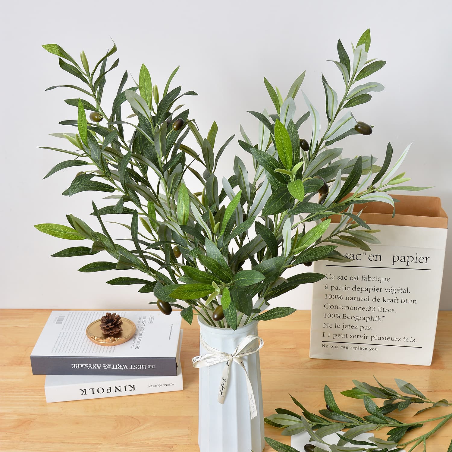 Cross-border simulation 4-branch 6-branch 11-branch olive branch with fruit and leaves, realistic artificial plant leaves, faux flower decoration for weddings and ornaments