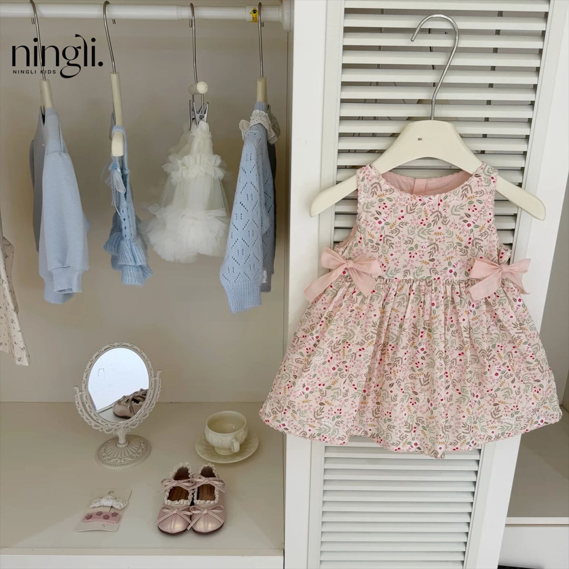 【Ningli】Girls Floral Print Dress 2026 Summer New Baby Stylish Princess Dress Children Floral Vest Dress