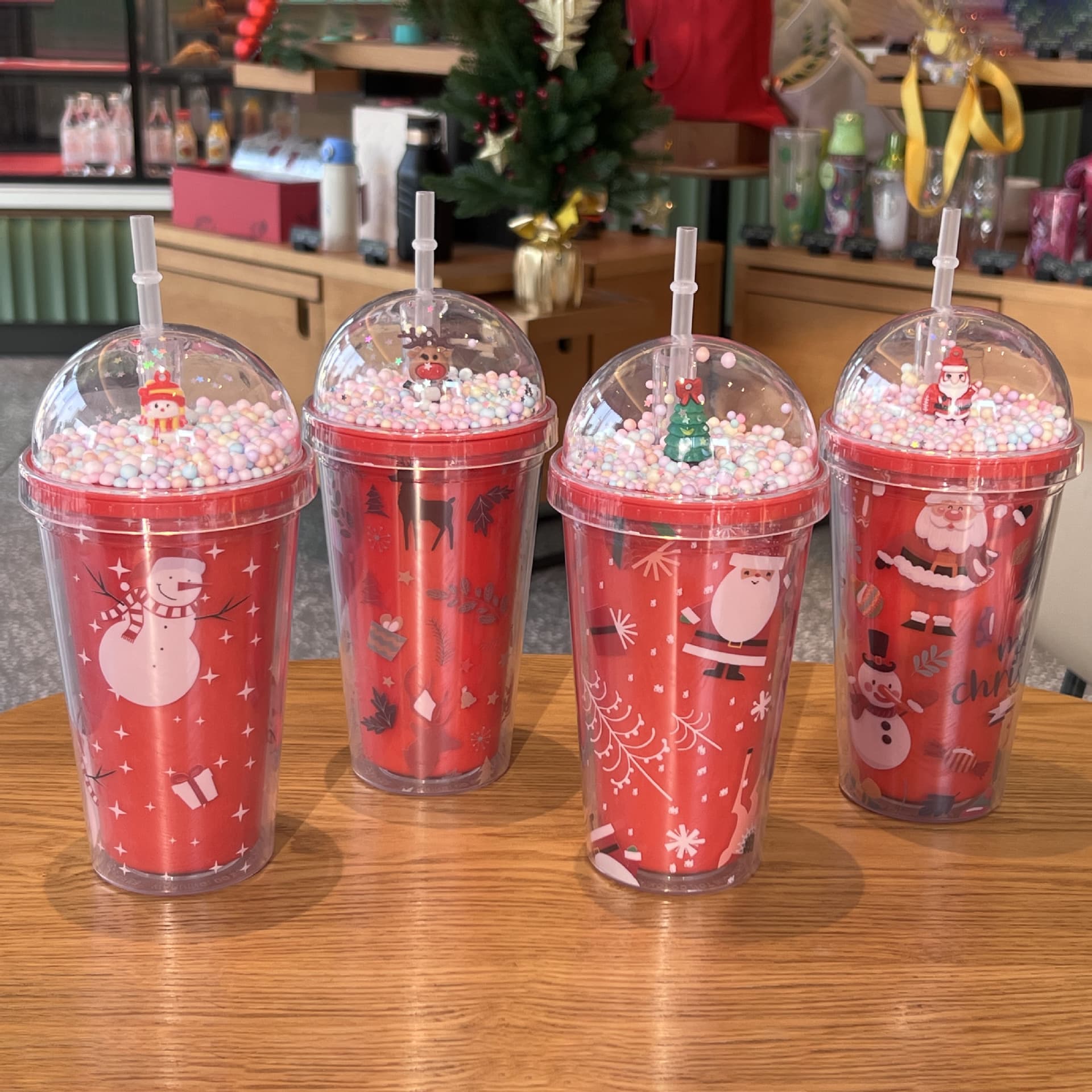 Creative New Christmas Cup Ice Cup with Light Cartoon High-Aesthetic Double-Wall Plastic Cup Wholesale Large Capacity Straw Cup