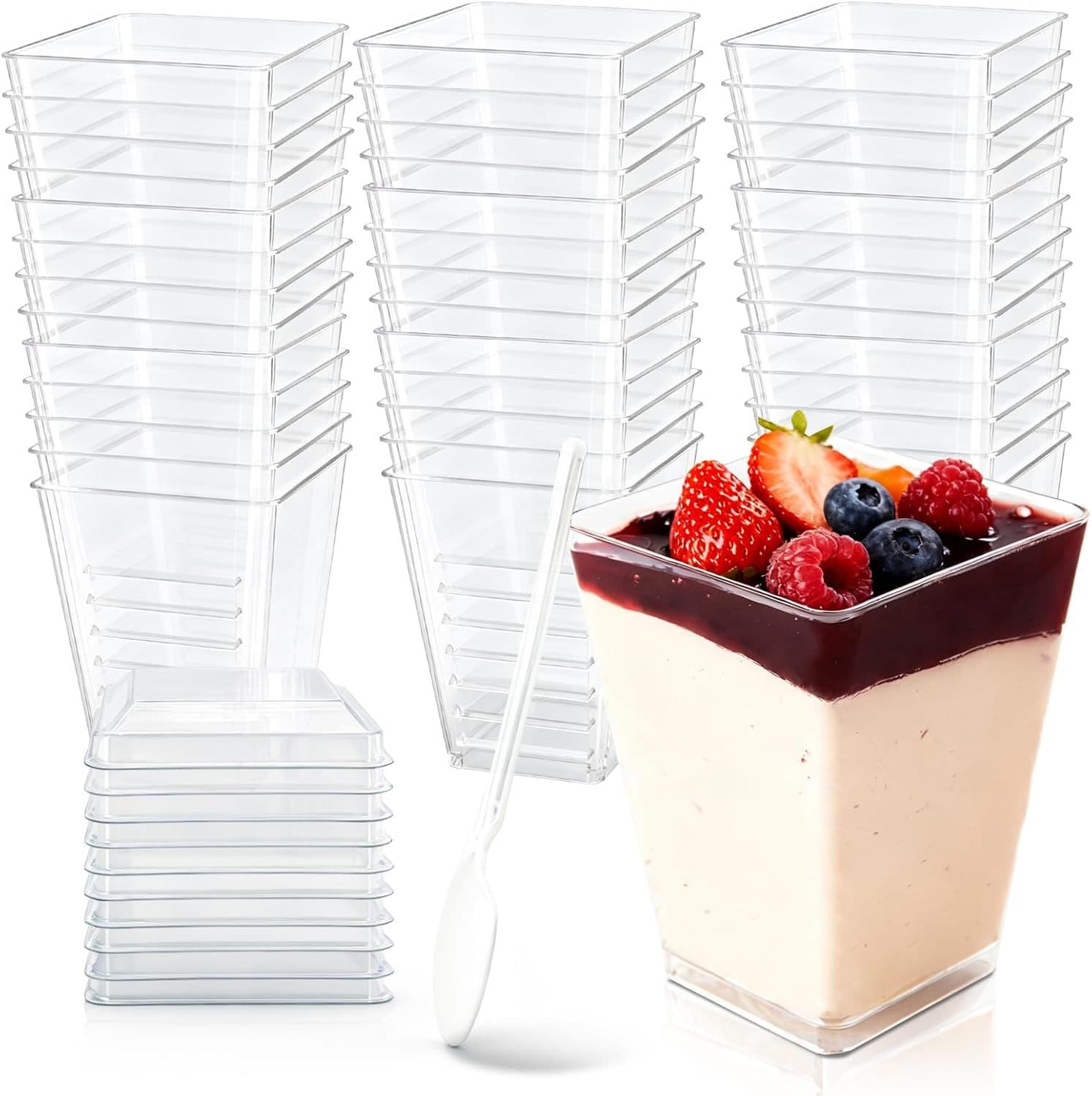 Cross-border Plastic Transparent Dessert Cup with Lid, Mousse Cup, Cake Cup, Reusable Jelly Cup, Square Ice Cream Cup