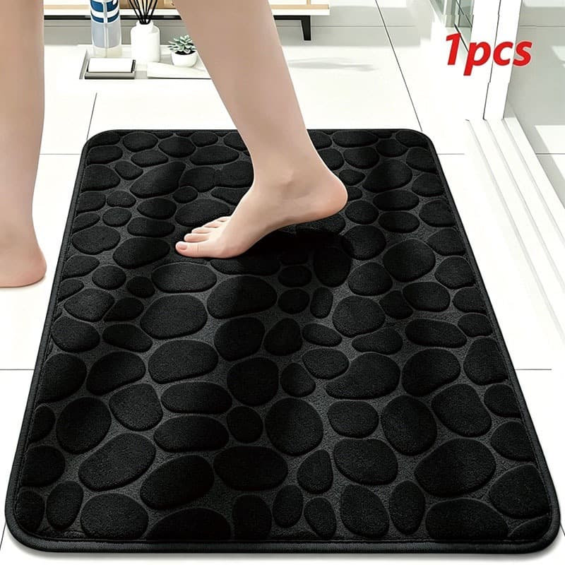 Modern Minimalist Coral Fleece Solid Small Stone Doormat for Bathroom Entrance, Water-Absorbing, Durable and Stain-Resistant