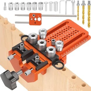 Poiyham Adjustable Dowel Jig Kit, Drill Guide with Quick Positive Stop and Clamp