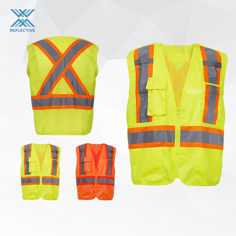 Mesh Tricot Reflective Vest Safety Vest Multi-Pocket High-Visibility Two-Way Traffic Warning Vest Reflective Traffic Channel