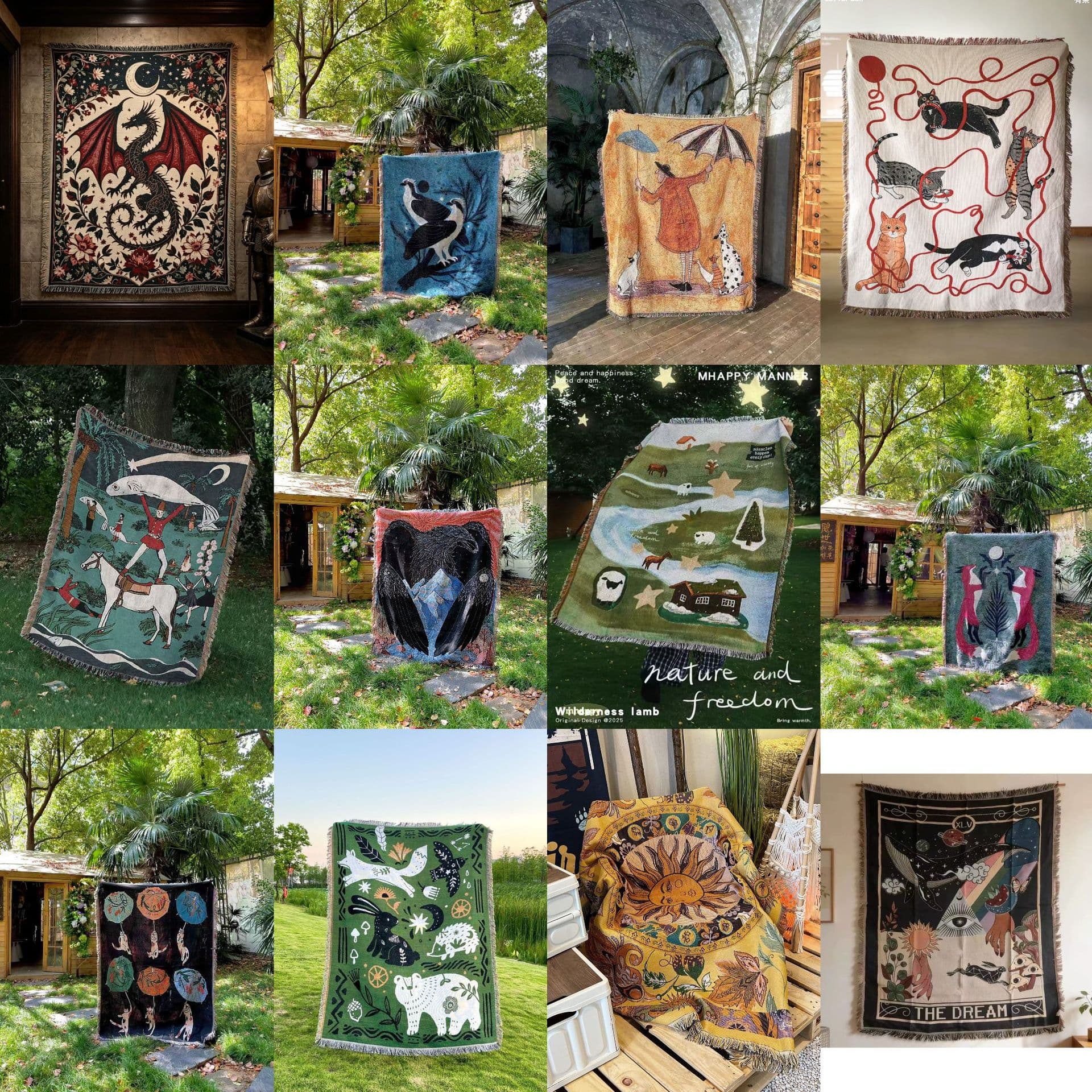OZON cross-border art tapestry sofa blanket leisure blanket bedside blanket air conditioning blanket illustration decorative blanket