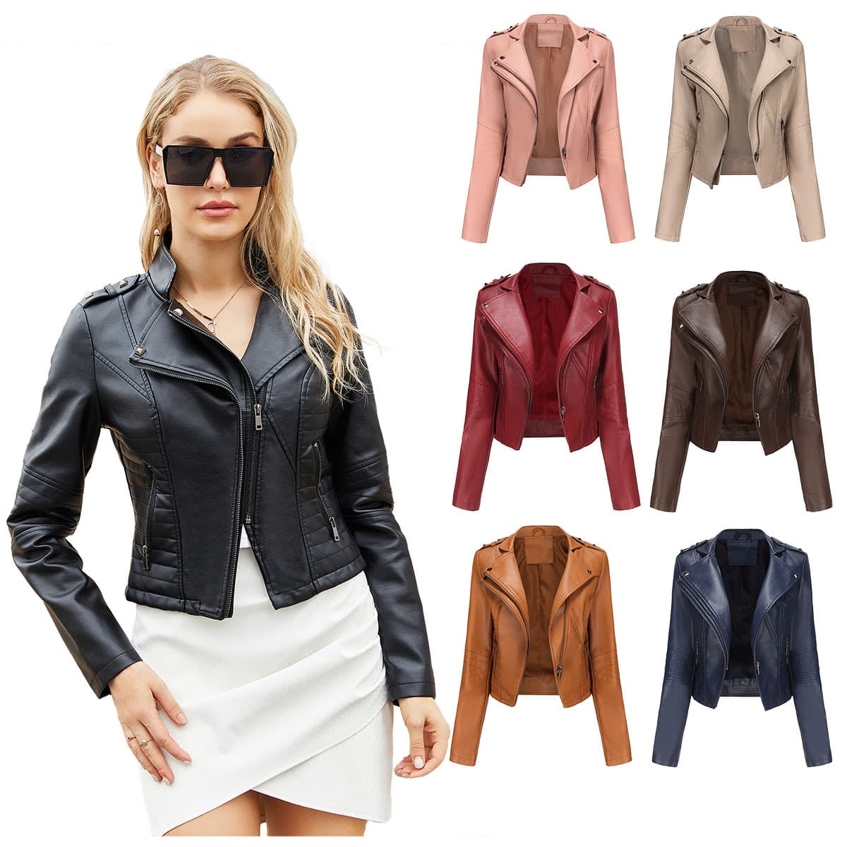 New Slim Fit Long Sleeve Leather Jacket For Women Fashionable Cropped Studded Jacket Zipper Up Killer Apparel From China