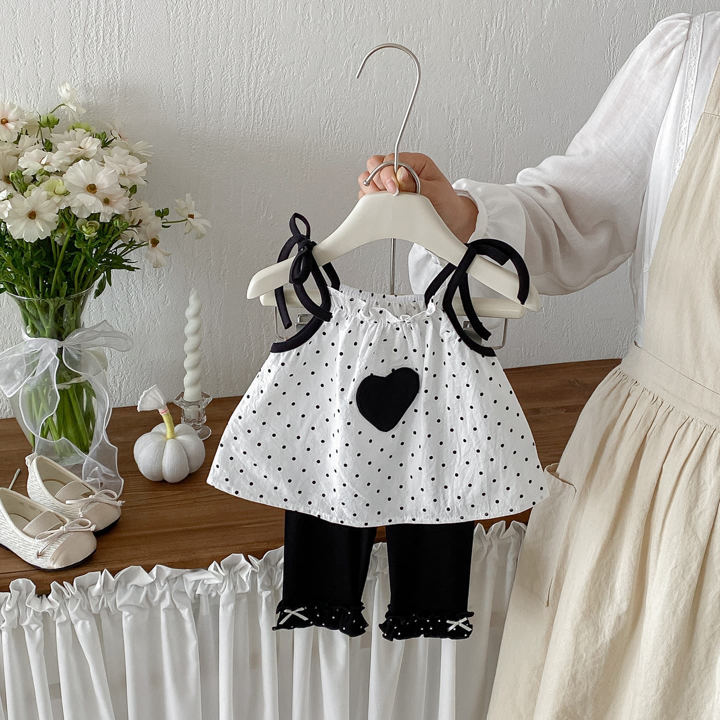 Dianxi baby Korean style love suspender polka dot doll shirt baby girl summer cool style cake skirt