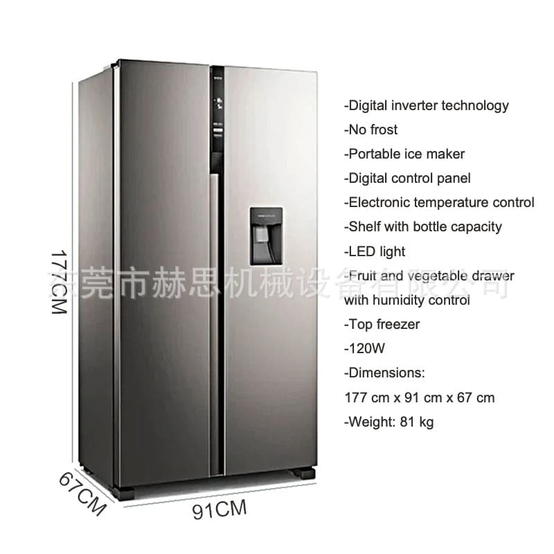 French Door Refrigerator with Water Dispenser 528L Large Capacity 110V Export to Japan, USA, South America