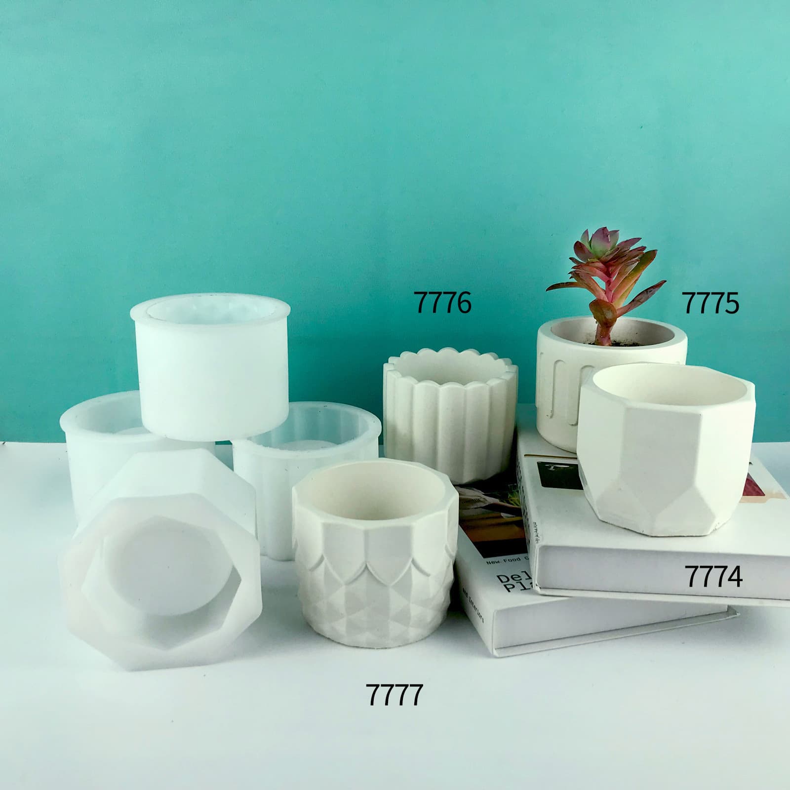 DIY Succulent Fish Scale Flower Pot Set Crystal Epoxy Mold Cylindrical Flower Pot Cement Decoration Silicone Mold