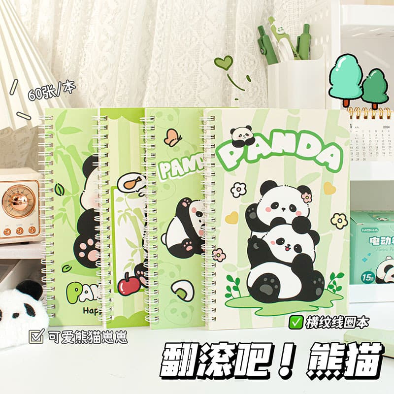 Cute panda coil notebook A5 notebook for primary school students with lined loose-leaf notebook thickened portable notepad wholesale