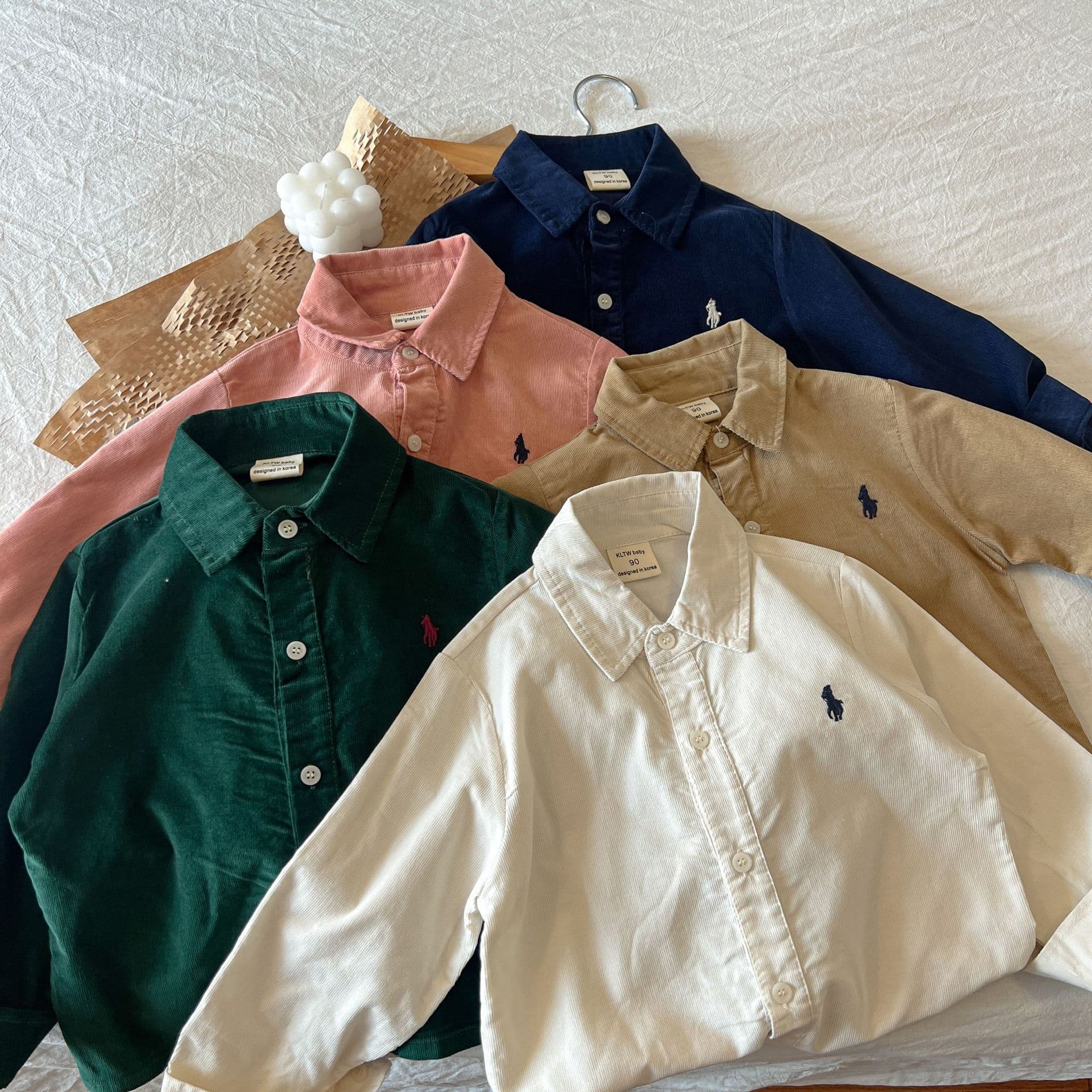 Children's Shirt 2024 Spring New Arrival Boys Long Sleeve Corduroy Shirt Boys and Girls Turn-down Collar Solid Color Cardigan