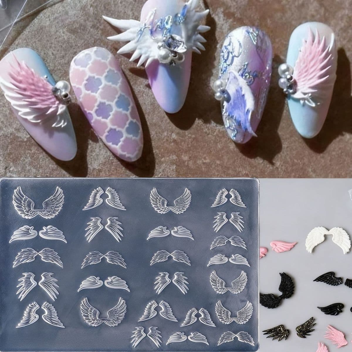 Wing Feather Mold Nail Art Decoration DK Butterfly Card Collaboration TiAmo Plaster Wing Silicone Nail