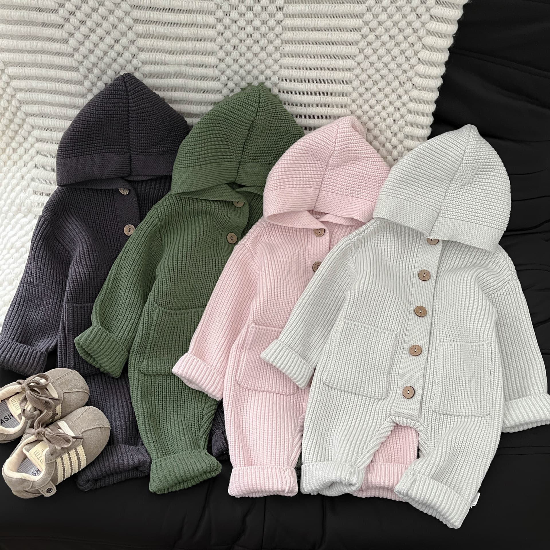 Baby Romper Autumn Winter Stylish Knitted Solid Color Ribbed Bodysuit Baby Fall Outfit Going Out Crawling Suit