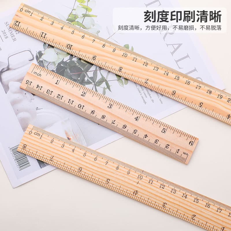 Wooden ruler 15cm-30cm, teaching tool wooden ruler for tailoring, dual/single scale with logo printing