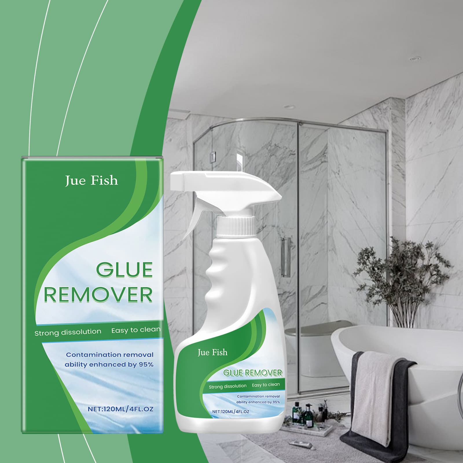 JUE FISH Household Adhesive Remover Spray for Easily Cleaning Adhesive Residue from Glass Doors and Windows
