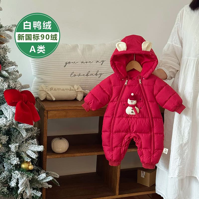 Baby Christmas Cute Down Romper Winter Boys Girls 100 Days First Birthday Outfit Snowman Down Crawling Suit