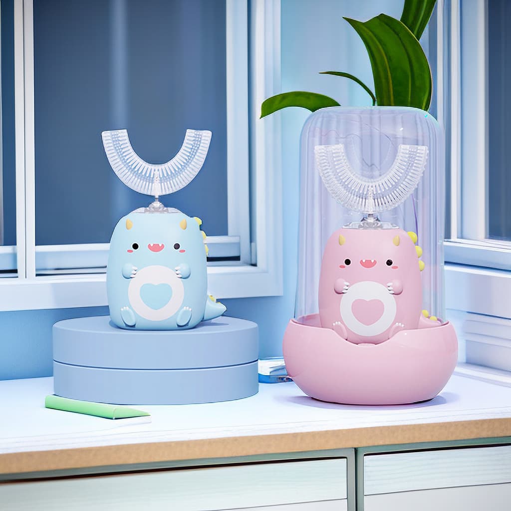 Kids U-shaped Mouth Electric Toothbrush Soft Bristles Teeth Protection Cleaner Cartoon Cute Silicone Brush Head Factory Wholesale