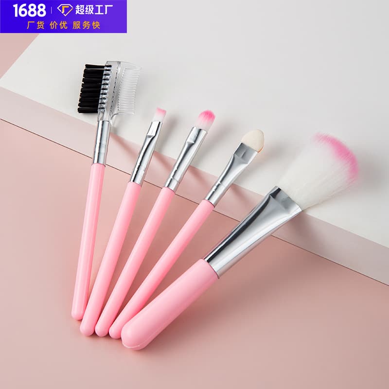 Pink 5-Piece Makeup Brush Set Beauty Tools Eyeshadow Brushes Cosmetic Brushes Wholesale Plastic Handle Artificial Fiber Bristles