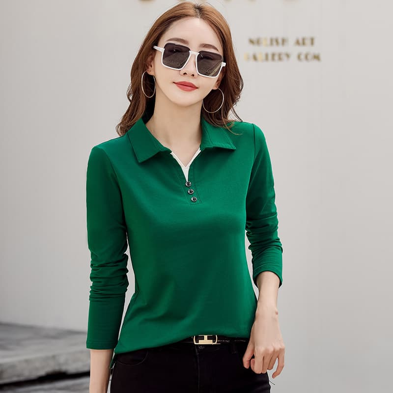 427 Autumn/Winter New Long Sleeve Women's Polo Shirt, Wearable Inside or Outside, Collared Base Layer, Casual Korean Style Versatile Women's Top