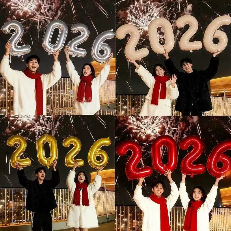 2026 Happy New Year Horse Year Digital Aluminum Film Balloon Set New Year's Eve New Year Background Decoration Photo Prop Wholesale