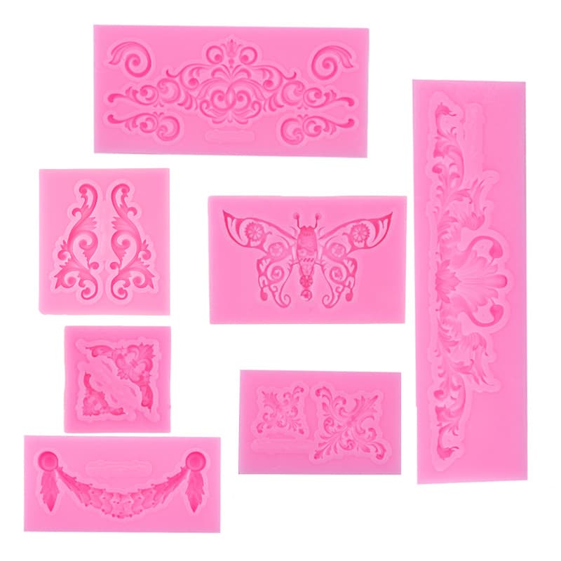 Multiple Lace Pattern Fondant Cake Silicone Mold Hollow Relief Frame Vintage Photo Frame Mold