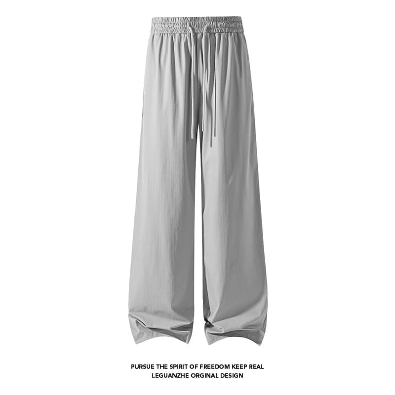 Summer Thin Straight Solid Ice Silk Pants for Men Loose Wide Leg Draping Quick-Dry Casual Long Pants