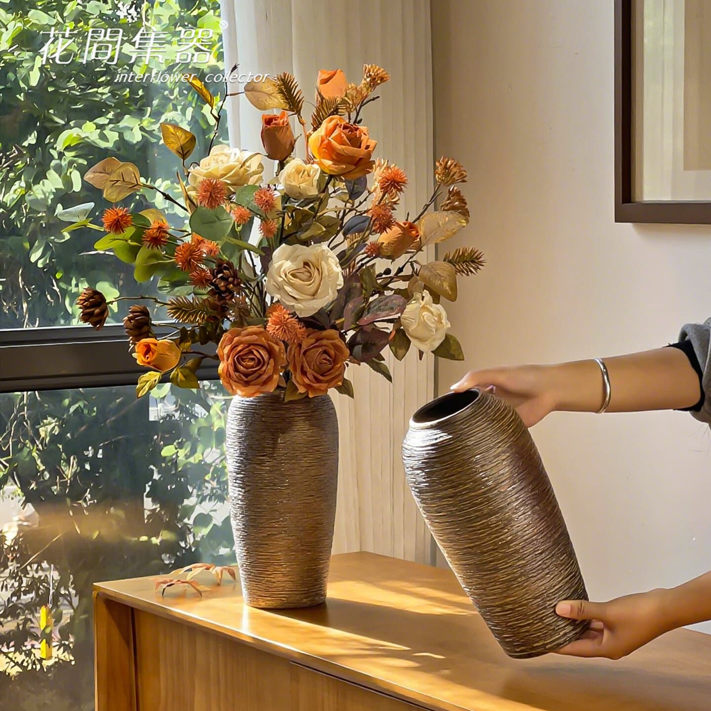 Simple Modern Vintage Ceramic Vase Decoration for Living Room Tabletop Light Luxury Wabi-Sabi Hydroponic Flower Vessel