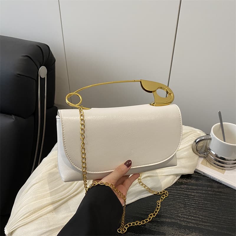 Cross-border 2025 New Women's Designer Trendy Small Square Bag Shoulder Crossbody Retro Solid Color Paperclip Handbag