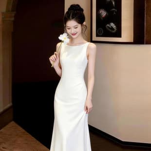 White Fairy Dress, License Photo Dress, Light Wedding Dress, Travel, Daily Commute, Engagement, Satin Strapless Slip Dress