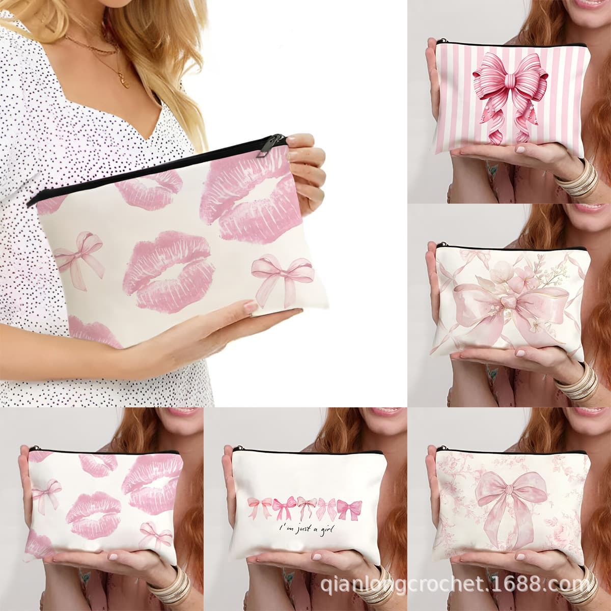 Full Version Bow Printed Letter Zipper Cosmetic Bag Amazon Printed Xiyin Temu Jit Can Be Customized