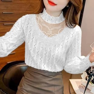 Fall New Blouse for Women, Versatile Basic Top, Fashionable Lace Shirt, Slimming and Age-Reducing