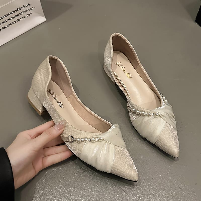 Soft Bottom Pointed Toe Women's Flats Black Spring Autumn Shoes Small Fragrance Style Slip-On Casual Comfortable Rubber Sole
