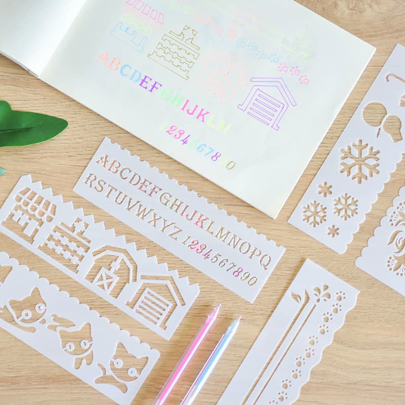 DIY Drawing Template Slim Strip First Generation 8 Styles Set Hollow Hand-Copied Newspaper Template Hand-Drawn Cartoon Drawing Template Ruler