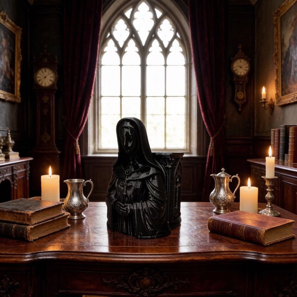 Gothic Cathedral Carved Nun Pen Holder, Dark Style Desktop Stationery Organizer, Niche Design Decorative Ornament