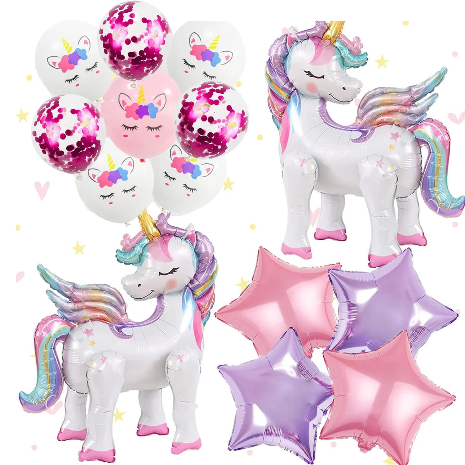 Cross-border Unicorn Theme 16-Piece Aluminum Foil Balloon Birthday Decoration 3D Scene Setup Children's Balloon Party
