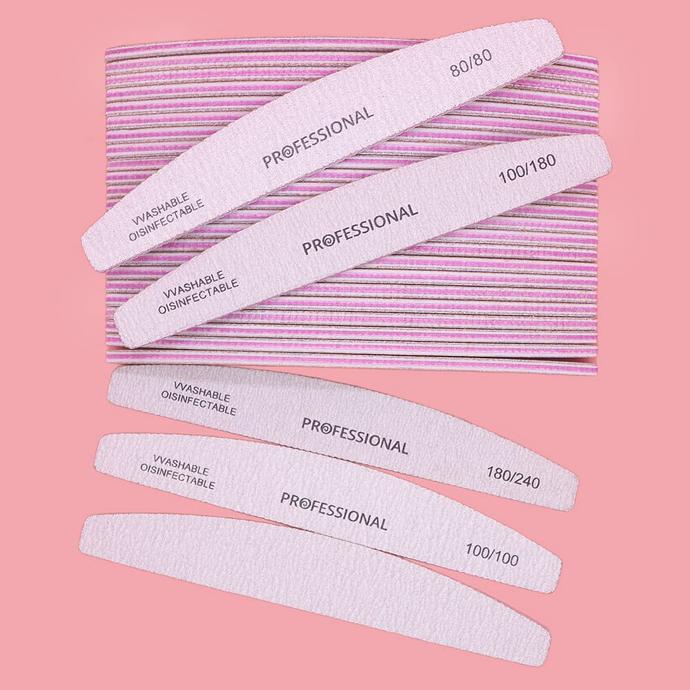 Premium Gray Sand Half-Moon Professional Nail File Washable Wear-Resistant Grinding Strip Manicure Nail Buffer Nail Art Tool Shaping
