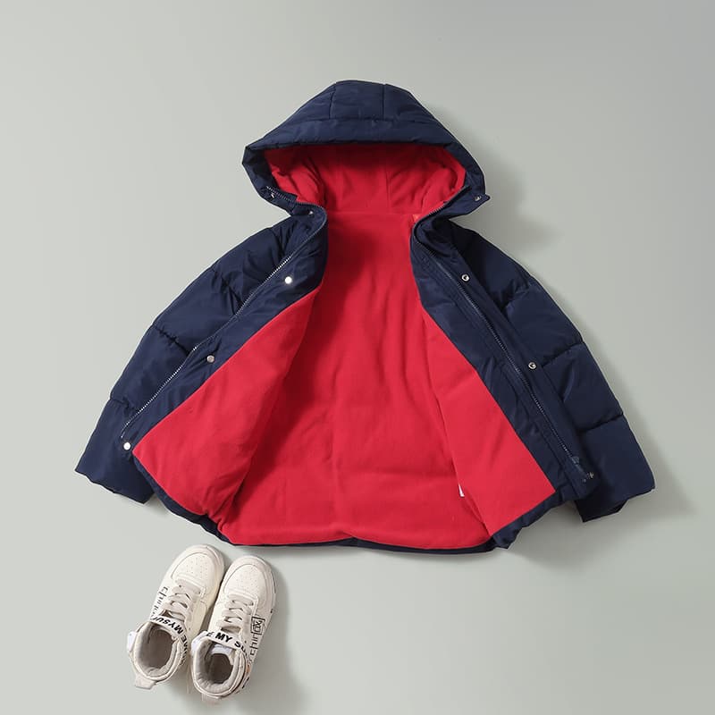 Kids Fleece-Lined Cotton Jacket Boys Quilted Coat Girls Winter Padded Outerwear Thick Warm Casual Jacket