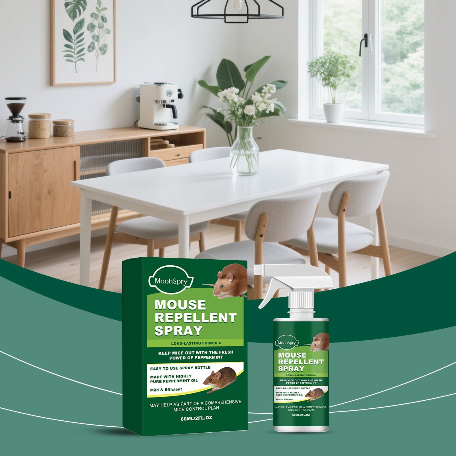 MOONSPRY Mouse Repellent Spray - Daily Home Use for Indoor and Outdoor Rodent Deterrent with Fresh Fragrance Protection