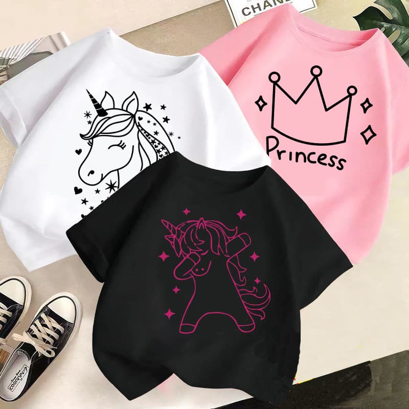Cross-Border Girls' T-Shirt Children's New Summer Stylish Short-Sleeve Top for Older Children Summer Clothing Children's Fashion