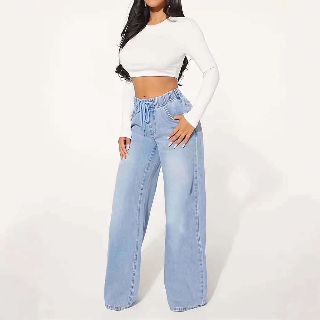 Women's Straight Leg Jeans Casual Spring Autumn Style Loose School Campus Fashion High Waist Denim Pants