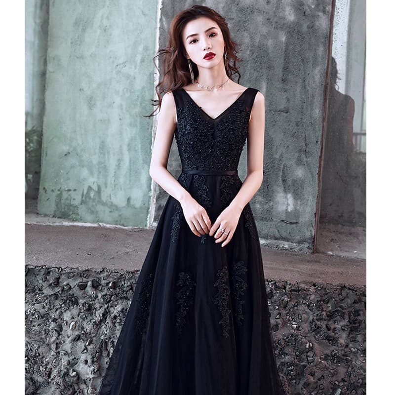 Black Evening Dress Premium Women's Unique Light Luxury High-End Banquet Elegant Long Birthday Party Dress Summer
