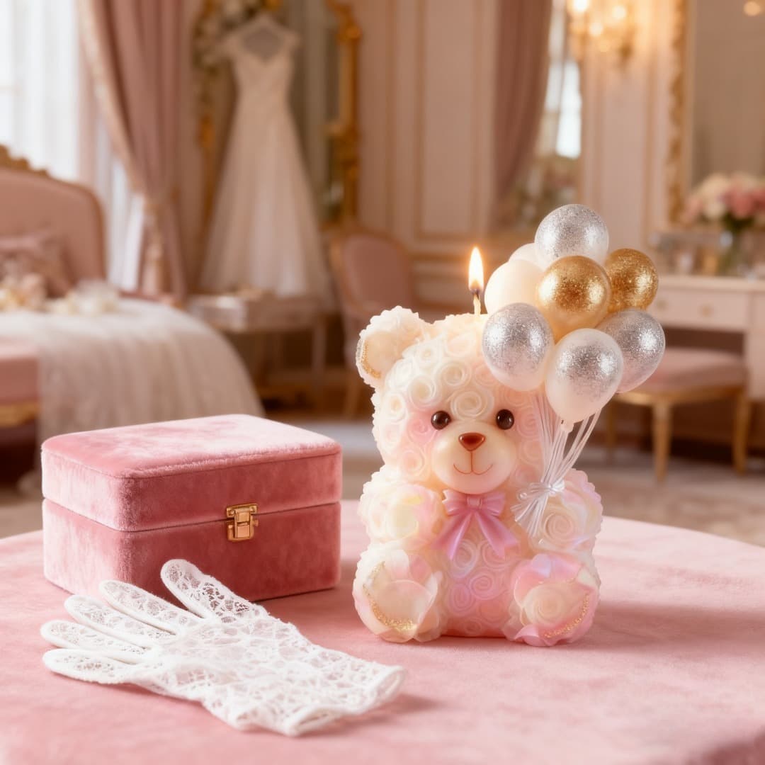 Cute Balloon Rose Bear Silicone Mold 3D Cartoon Cute DIY Aromatherapy Candle Gypsum Glue Production