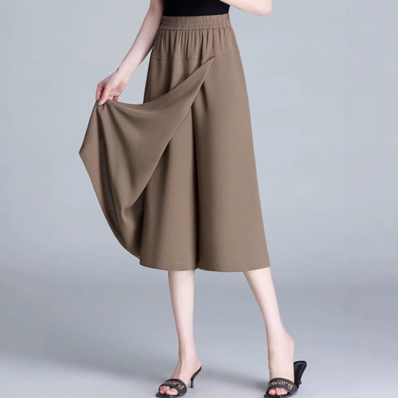 Ice silk wrinkled Yamamoto culottes for women 2024 summer new cool wide-leg irregular pants for small people slit skirt