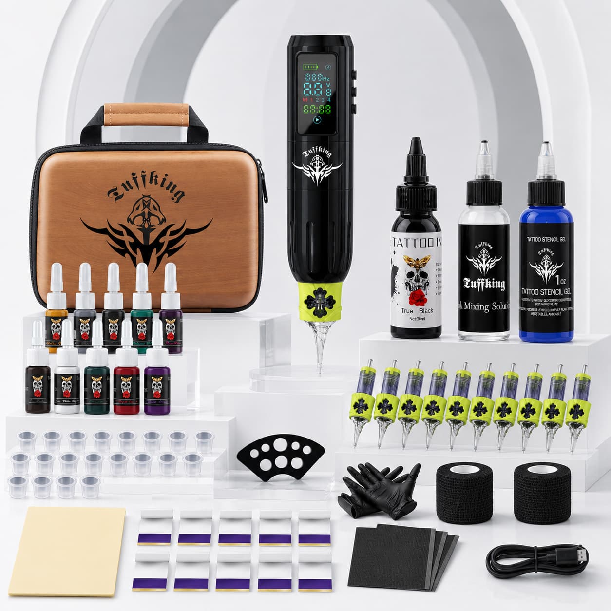 Wireless tattoo set, tattoo machine, complete set of tools, wireless battery pen, piercing tattoo equipment, color materials, cross-border supply