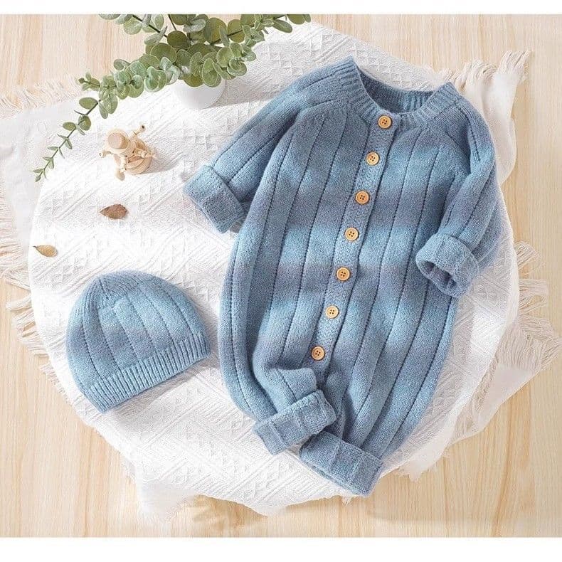 Baby Romper One-Piece Bodysuit for 1-Year-Old, Spring and Autumn Newborn Sleepwear, Knitted Unisex Baby Crawling Suit, Warm Clothing for Fall and Winter