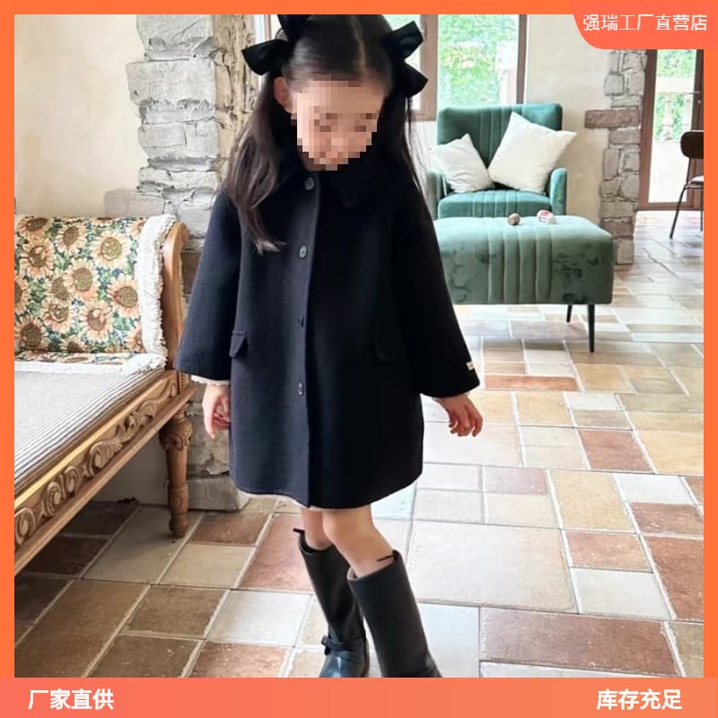 Children's Spring Autumn High-End Girls Double-Sided Cashmere Wool Coat Toddler Fall Wear Wool Korean Style Woolen Jacket Trendy