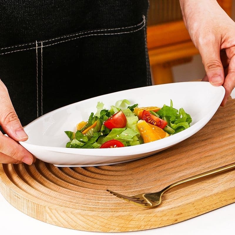 Ceramic irregular plates, household personalized tableware, dishes, cold dishes, deep plates, hotel restaurants, boat-shaped plates, steamed plates, fish