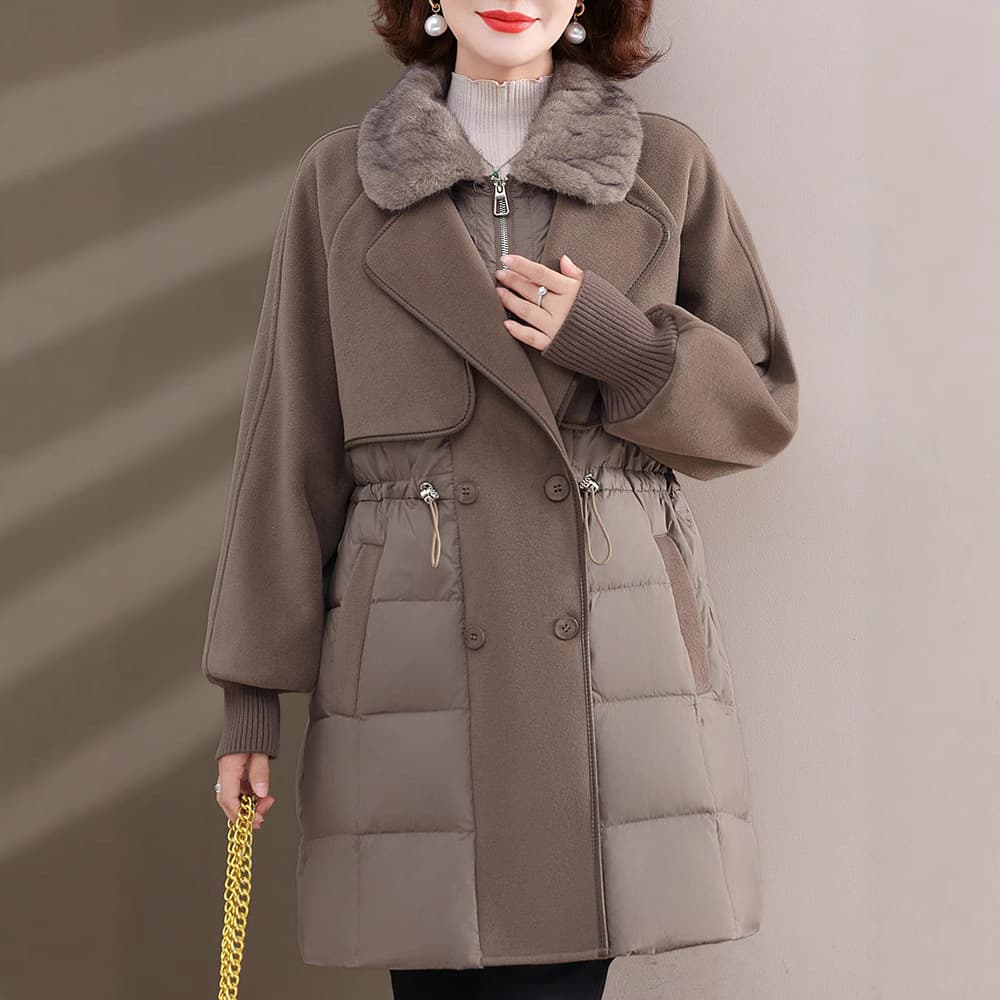 High-end Fashion Winter Coat for Middle-aged and Elderly Women, Mid-length Down Jacket with White Duck Feather Filling, Stylish Autumn/Winter Outerwear